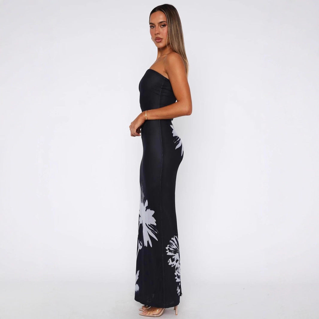Body-hugging, Sexy Off-shoulder Printed Maxi Dress