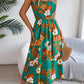 Women's Floral Print Tie Waist Camisole Beach Vacation Maxi Dress