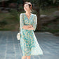 Elegant Waist Cinching Floral Silk Dress