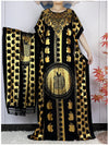 New ALFO  Muslim Summer Short Sleeve Robe Gold Stamping Boubou Maxi Women Femme Loose Dress With Big Scarf African Abaya Clothes