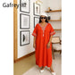 Middle Eastern Printed Abaya Women V-Neck Arab Ethnic Kaftan Muslim Maxi Dress Dubai Style Long Robe Islamic Traditional Gown