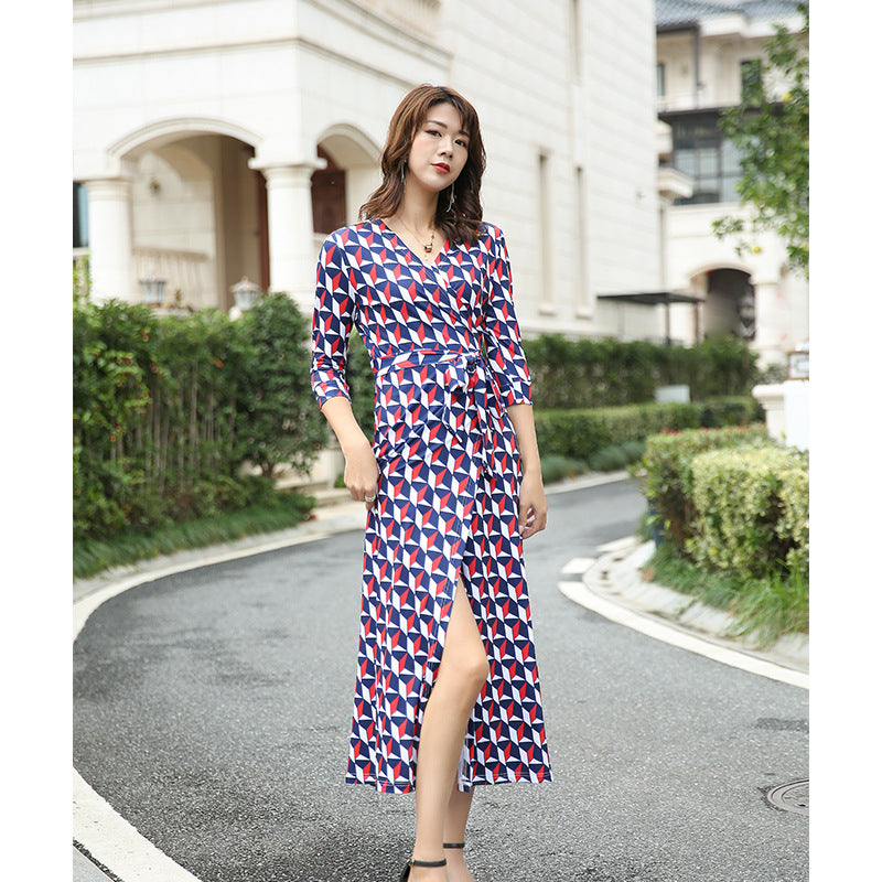 V-Neck Wrap Bodycon Long Dress