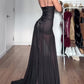 Black Mesh Patchwork Printed Slit Maxi Dress