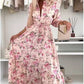 Floral Neck Slit Flared Dress
