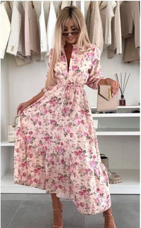 Floral Neck Slit Flared Dress