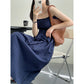 Suspender Dress Pleated Waist Slimming Maxi Skirt