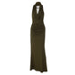 Backless Pleated Figure-flattering Halter Maxi Dress