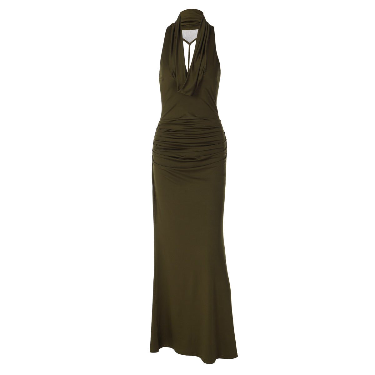 Backless Pleated Figure-flattering Halter Maxi Dress