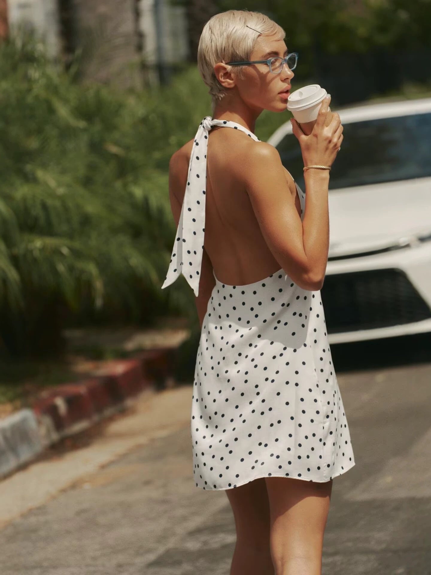 Polka Dot Bodycon Halter Dress