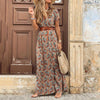Bohemian Style Waist Trimming Printing Maxi Dress