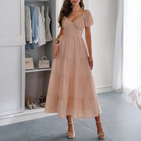 Casual Vacation Style Puff Sleeve Maxi Dress