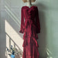 Elegant Ruffled Long-sleeve Waist-cinched Maxi Dress