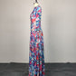 Multicolor Abstract Print Long Sleeve Maxi Dress