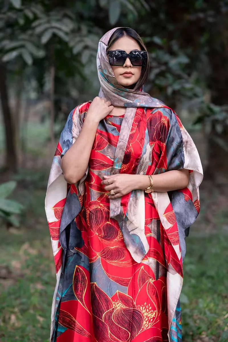 African Dresses For Women Plus Size Summer Boho Silk Printed Muslim Hijab Kaftan Dress Middle East Traditional Lady beach Abaya