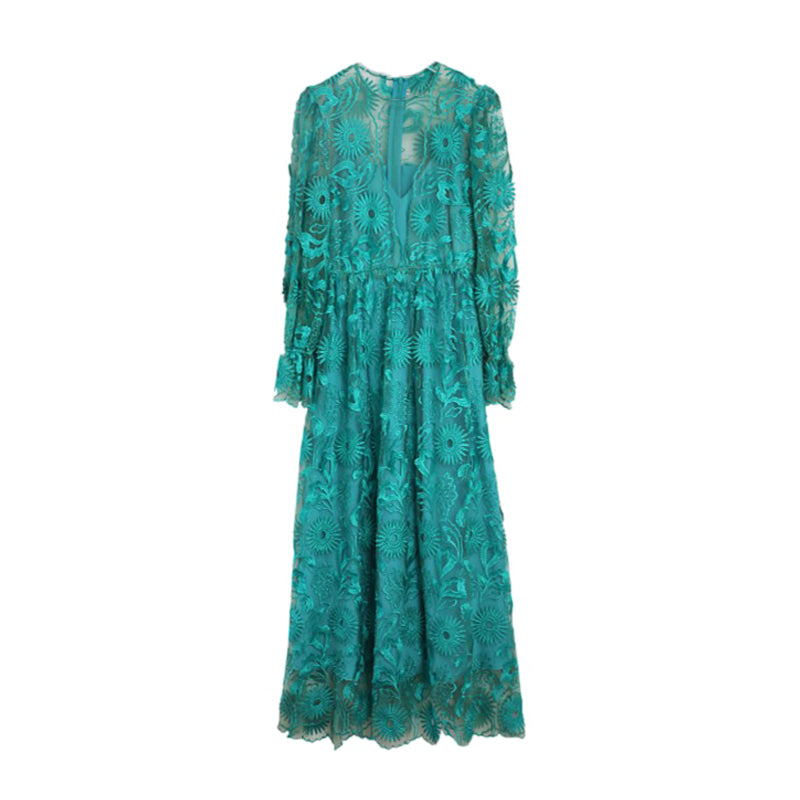 Gently Breezy Mesh Lace Embroidered Maxi Dress