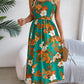 Women's Floral Print Tie Waist Camisole Beach Vacation Maxi Dress