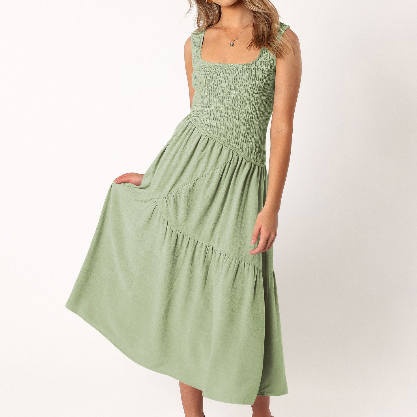 Embroidered Smocked Puff-Sleeve Maxi Dress Ivory