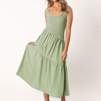 Embroidered Smocked Puff-Sleeve Maxi Dress Ivory