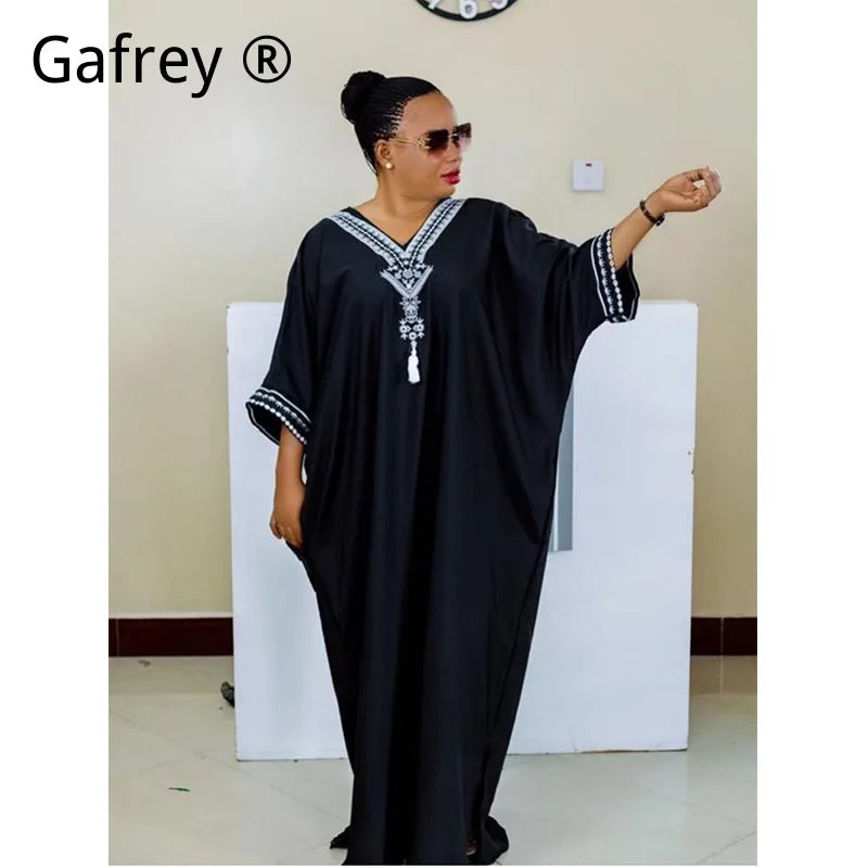 Middle Eastern Printed Abaya Women V-Neck Arab Ethnic Kaftan Muslim Maxi Dress Dubai Style Long Robe Islamic Traditional Gown