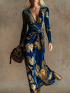 Womens V-neck Long-sleeve Maxi Dress