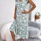 Women Casual Ruffle Trim Floral Print Tie Waist Maxi Vacation Dress