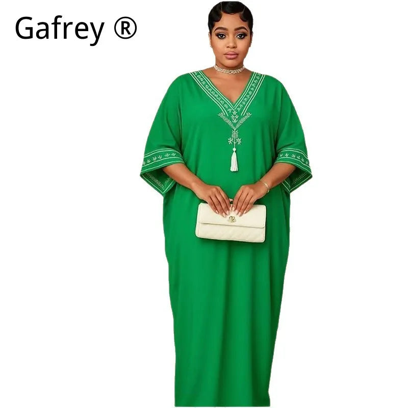 Middle Eastern Printed Abaya Women V-Neck Arab Ethnic Kaftan Muslim Maxi Dress Dubai Style Long Robe Islamic Traditional Gown