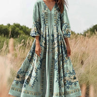 Mint Floral Boho V-Neck Maxi Dress