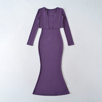 Strap Fish-tail Maxi Dress With Long-sleeve Cardigan A Sassy Two-piece Set For Women