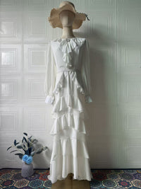 Elegant Ruffled Long-sleeve Waist-cinched Maxi Dress