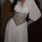 Deep V Long Sleeve Diamond Waist Maxi Dress