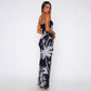 Body-hugging, Sexy Off-shoulder Printed Maxi Dress