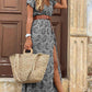Bohemian Style Waist Trimming Printing Maxi Dress