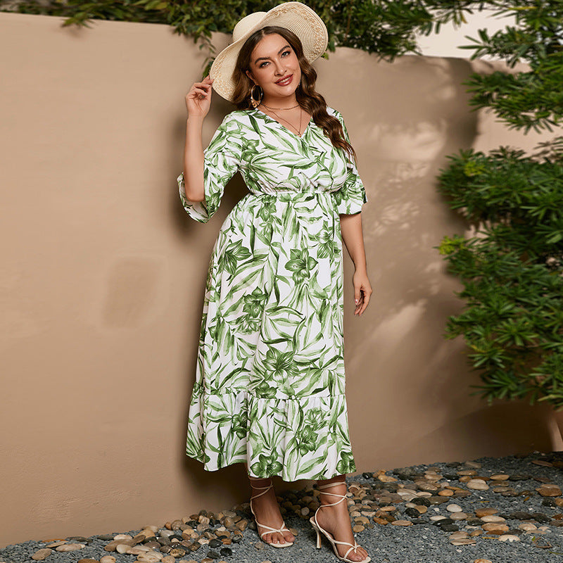 Casual Vacation Plus-size Flared Sleeve Maxi Dress