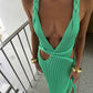Womens V-neck Cut-out Slim Knitted Dress