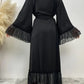 Eid Muslim Black Abaya for Women Djellaba Morocco Dress Dubai Embroidery Flare Sleeve Lace Abayas Dubai Islam Robe with Belt