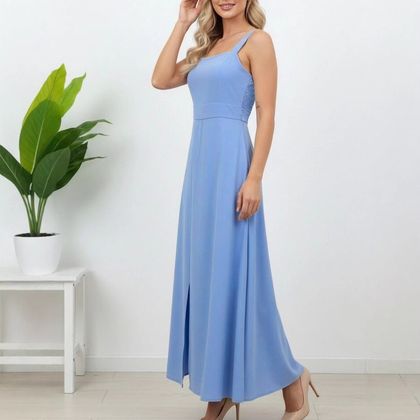 Elegant Solid-color Split Maxi Slip Dress