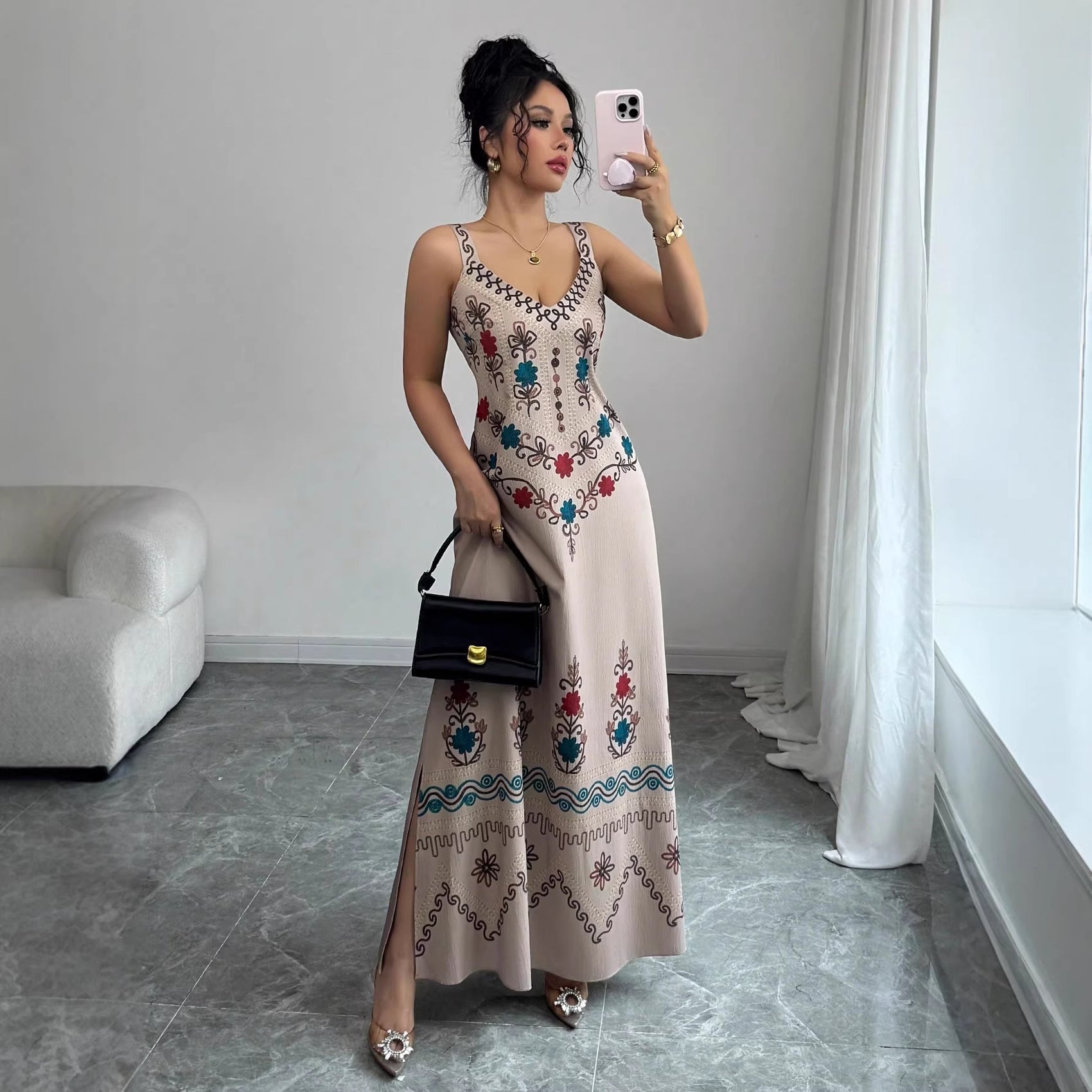 Women's Retro Sweet High Slit Maxi Dress