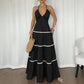 Womens Sleeveless V-Neck Halter Maxi Dress