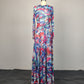 Multicolor Abstract Print Long Sleeve Maxi Dress