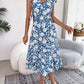 Women Casual Ruffle Trim Floral Print Tie Waist Maxi Vacation Dress