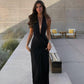 Elegant Halterneck Backless Slit Evening Dress