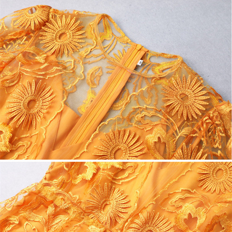 Gently Breezy Mesh Lace Embroidered Maxi Dress