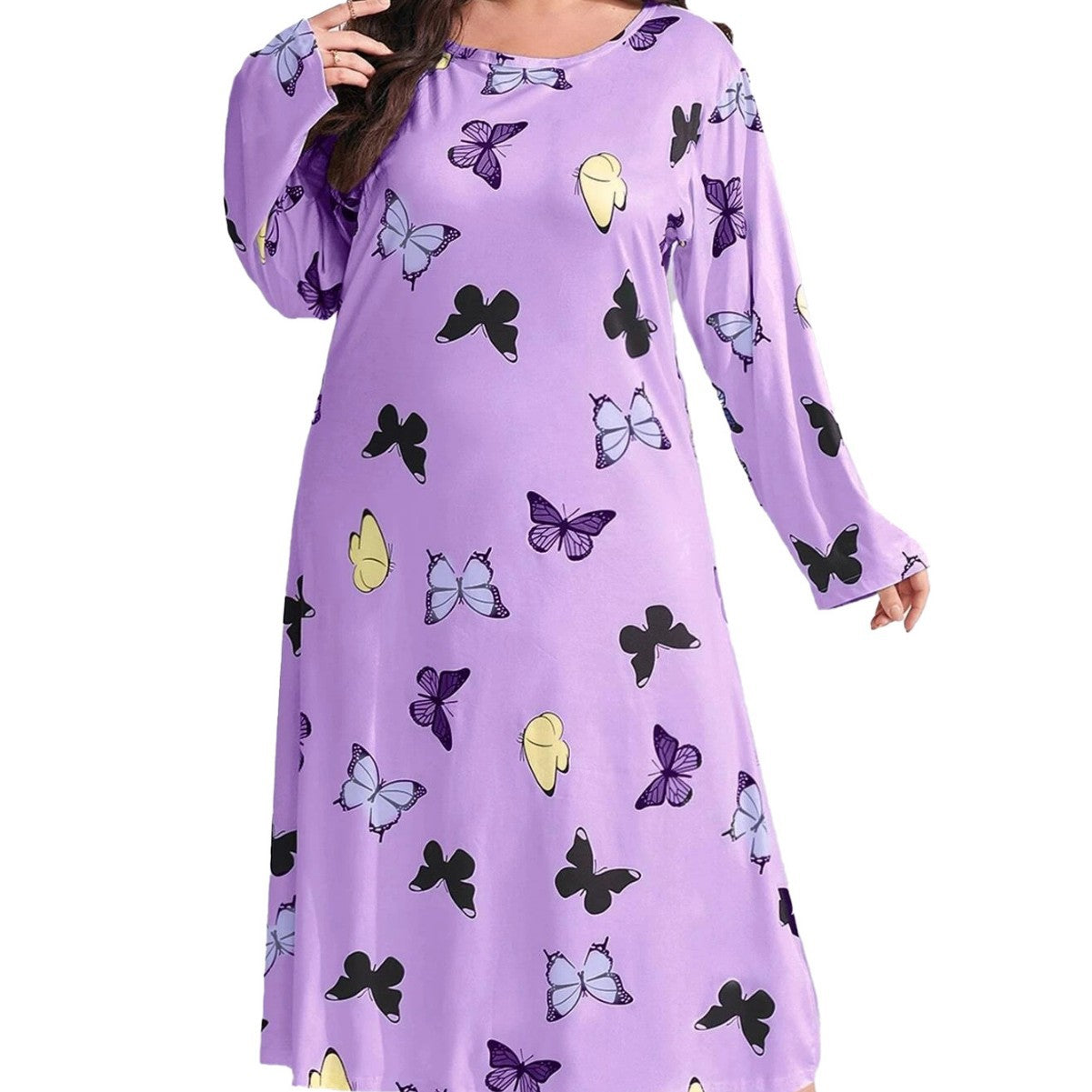 Women's Long Sleeve Printed Drop Shoulder Maxi Dress