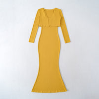 Strap Fish-tail Maxi Dress With Long-sleeve Cardigan A Sassy Two-piece Set For Women