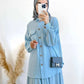 2-Piece Long Sleeve Shirt and Skirts Set for Women Elegant Abaya Dubai Turkey Islamic Casual Tops Monochromatic Skirt Fashion