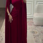 Elegant Burgundy Square - Neck Cape  Maxi Dress