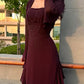Burgundy Beaded Square Neck Ruffle Maxi Dress