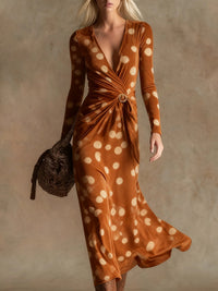 Womens V-neck Long-sleeve Maxi Dress