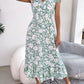 Women Casual Ruffle Trim Floral Print Tie Waist Maxi Vacation Dress