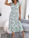 Women Casual Ruffle Trim Floral Print Tie Waist Maxi Vacation Dress